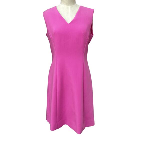 Kate Spade Carousel Barbie Pink Crepe A-line V-Neck Gold Zipper NWOT Size 10 - Picture 1 of 7